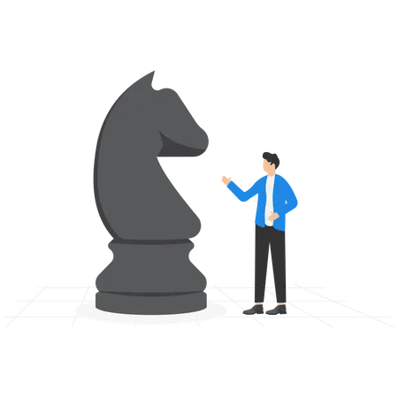 Businessmen Playing Chess With Big Figures Illustration