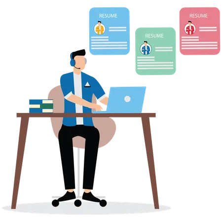 Businessman manage people with employee online application  Illustration