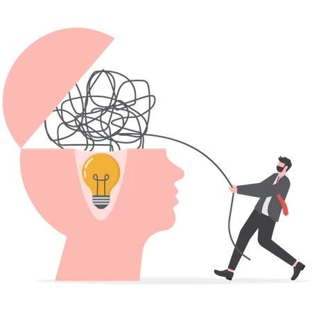 Businessman Manage Problems Solution Creative Design Of Brain With And Order In Thoughts Concept Vector Illustration