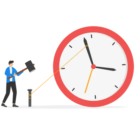 Businessman manage to push back minute hand to turn back time  Illustration