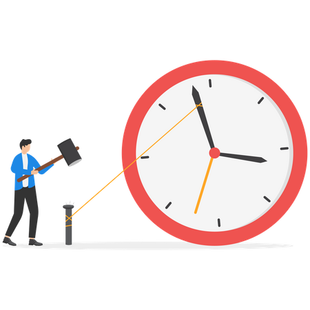 Businessman manage to push back minute hand to turn back time  Illustration