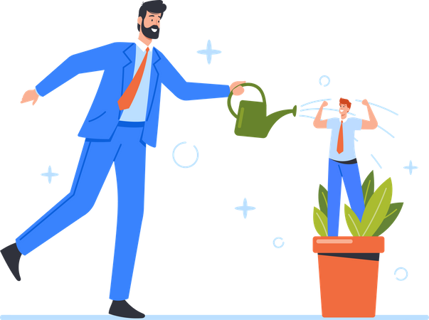 Businessman Manager helping Talented Staff in Growth  Illustration