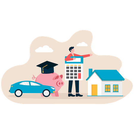 Businessman manages budget money  Illustration