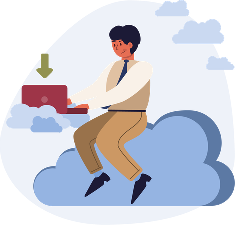 Businessman manages cloud downloading  Illustration