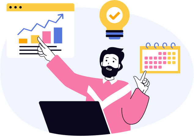 Businessman manages financial graph analysis  Illustration