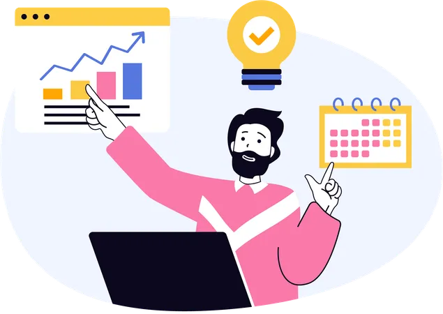 Businessman manages financial graph analysis  Illustration