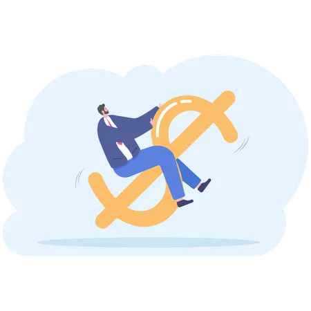 Businessman Or Manager And Dollar A Man In A Suit And With A Briefcase In Hand Rides The Dollar Illustration Vector EPS 10 Illustration
