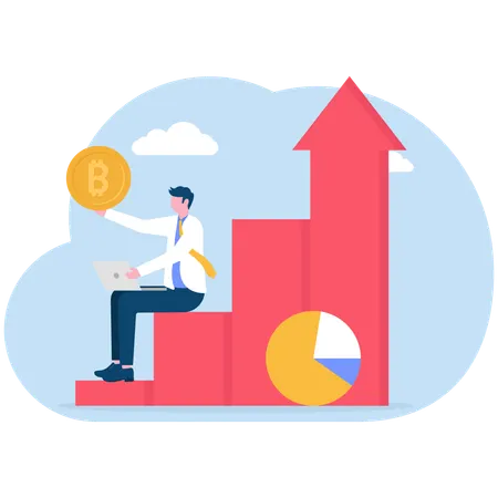 Businessman manages profit graph  Illustration