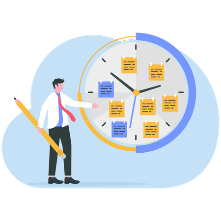 Businessman manages time of different work  Illustration