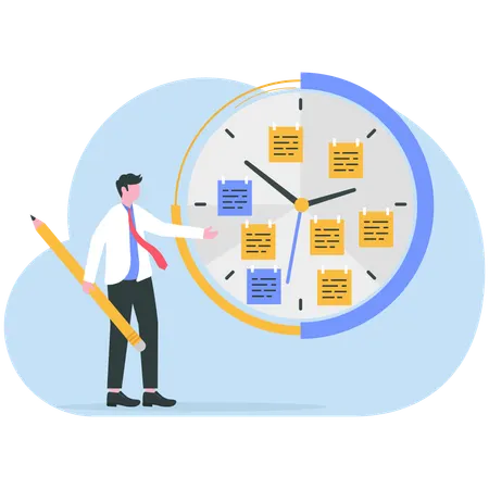 Businessman manages time of different work  Illustration