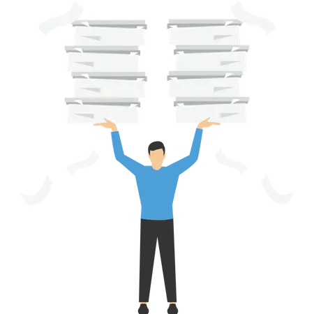 Effective Or Productive Concept Handle Busy Work Organize Paperwork Or Paperwork Manage Workload Or Complete Multiple Tasks Within Deadline Businessman Superhero Carrying Multiple Documents Illustration