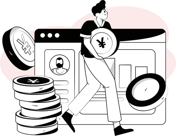 Businessman manages yen finances  Illustration