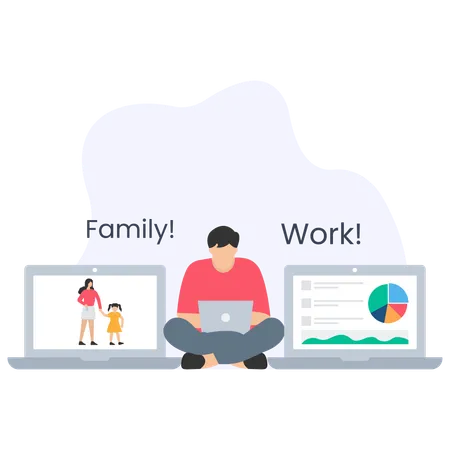 Businessman managing family and work together  Illustration