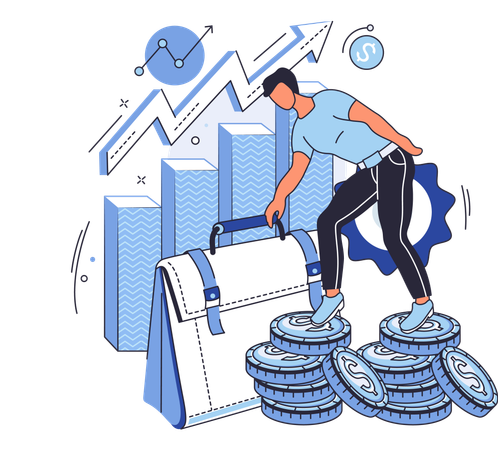Businessman managing financial portfolio  Illustration
