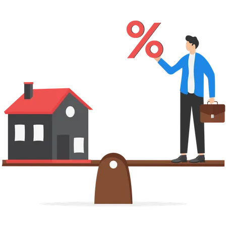 House And Percentage On Scales Seesaw And Balance Modern Vector Illustration In Flat Style Illustration