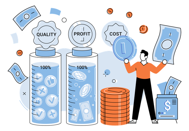 Businessman managing Quality and profitability at lower cost  Illustration