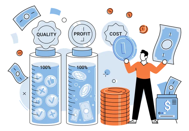 Businessman managing Quality and profitability at lower cost  Illustration