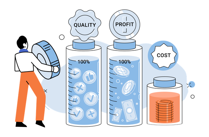 Businessman managing Quality and profitability at lower cost  Illustration