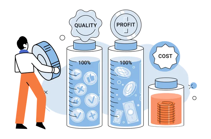 Businessman managing Quality and profitability at lower cost  Illustration