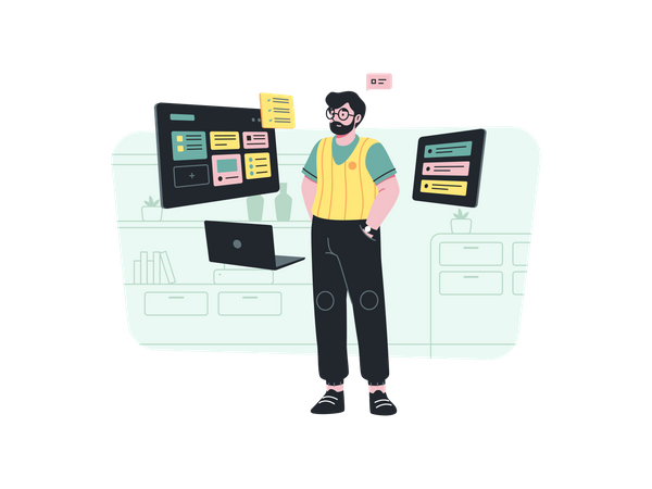 Businessman managing task online Illustration