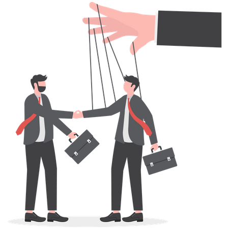 Businessman marionette on ropes controlled hand  Illustration