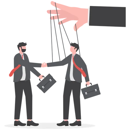 Businessman marionette on ropes controlled hand  Illustration