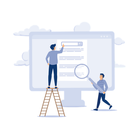 Businessman marketing team move website ranking on search result page  Illustration