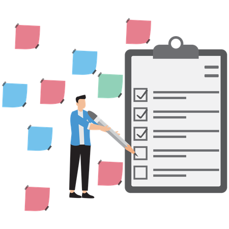 Businessman marking business checklist  Illustration