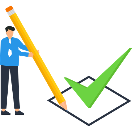 Businessman Marking Checklist with Giant Pencil Success  Illustration