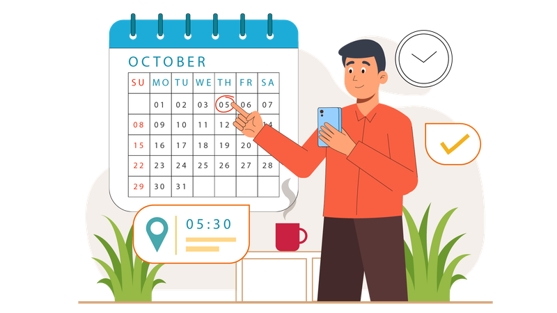 Businessman marks business meeting date in calendar  Illustration