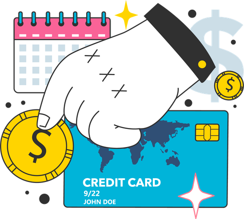 Businessman marks calendar for credit card bill payment  Illustration