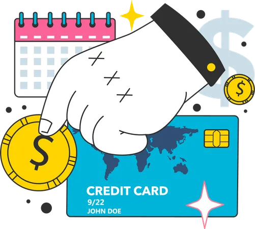 Businessman marks calendar for credit card bill payment  Illustration