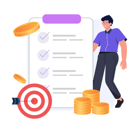 Businessman marks his financial checklist  Illustration