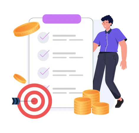 Businessman marks his financial checklist  Illustration