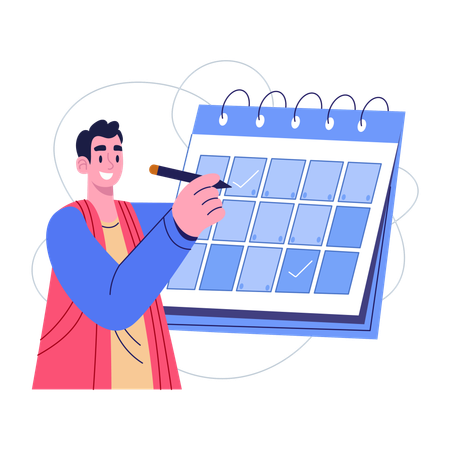 Businessman marks meeting date  Illustration
