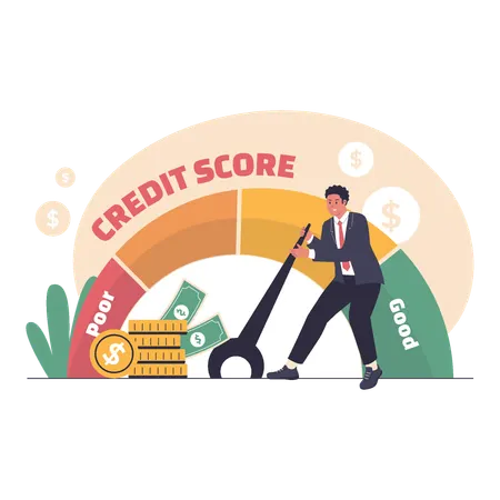 Businessman measures Credit Score  Illustration