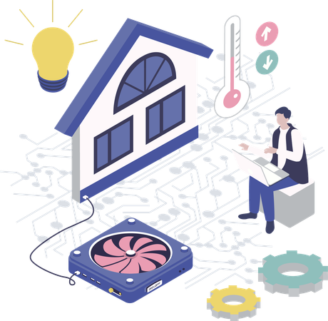 Businessman measures temperature of house  Illustration