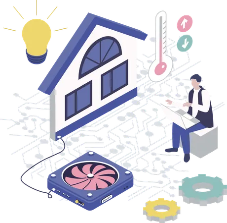 Businessman measures temperature of house  Illustration