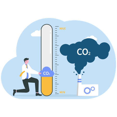 Businessman measuring carbon dioxide emissions  Illustration