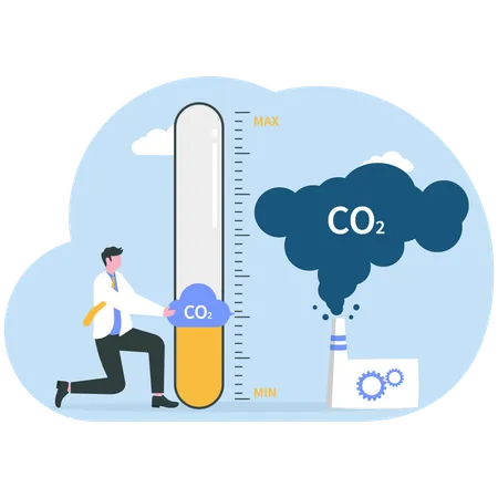 Businessman measuring carbon dioxide emissions  Illustration
