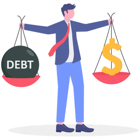 Businessman measuring debt and dollar  Illustration
