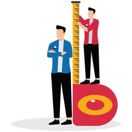 Businessman measuring distance to competitor position  Illustration