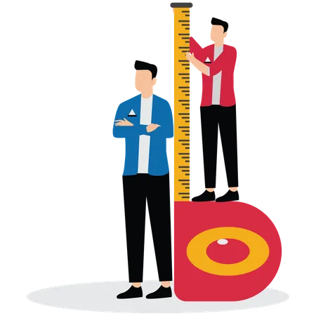 Businessman measuring distance to competitor position  Illustration