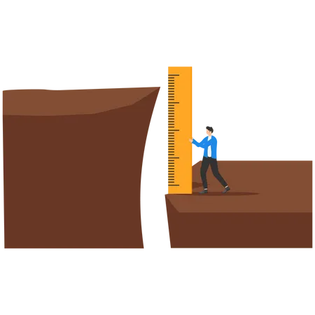 Businessman measuring gap between cliff  Illustration