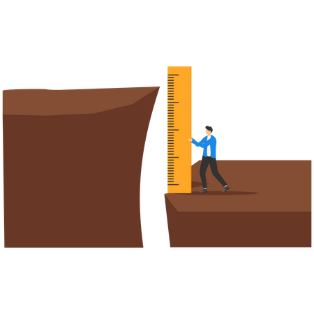 Businessman measuring gap between cliff  Illustration