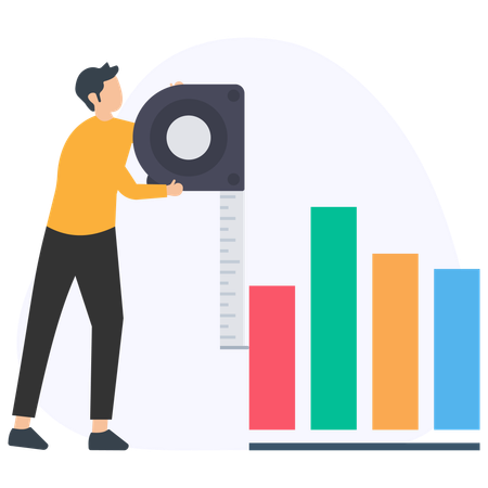 Businessman measuring growth with tape measure on bar graph chart  Illustration