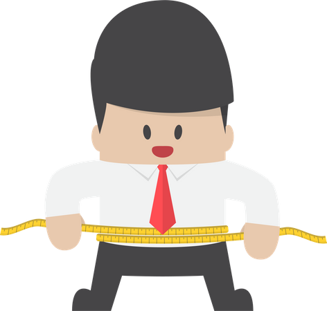 Businessman measuring his waist with measure tape  イラスト