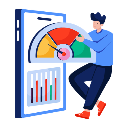 Businessman measuring Mobile speed optimization  Illustration