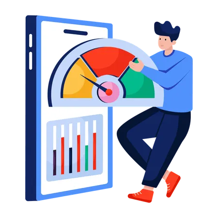 Businessman measuring Mobile speed optimization Illustration
