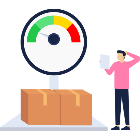 Businessman measuring parcel weight  Illustration